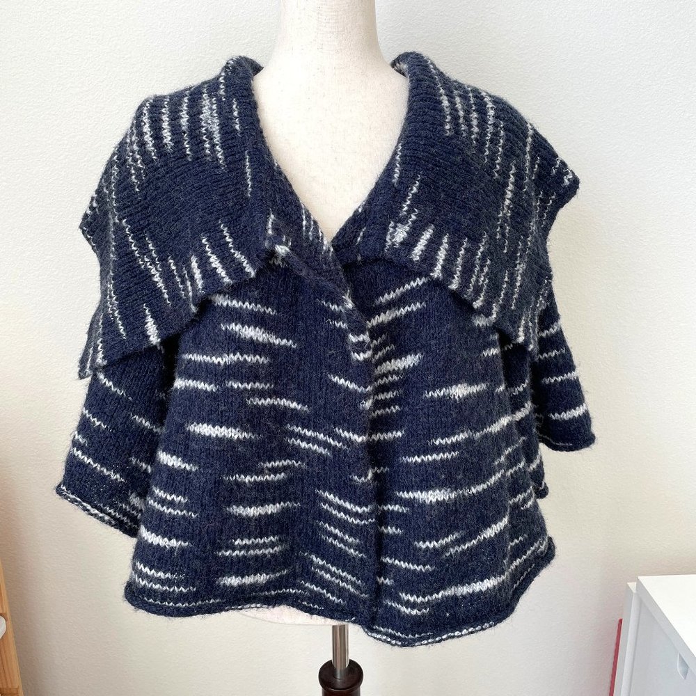 Gap Chunky Spaceknit Navy Waterfall Cardigan Wool Blend Soft Thick Boxy